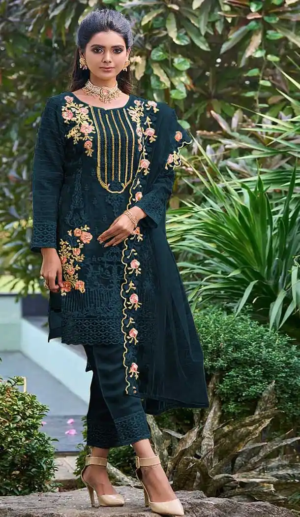 Evening Wear Georgette With Embroidered Work Plus Size Salwar Suit In Rama - 7682177633