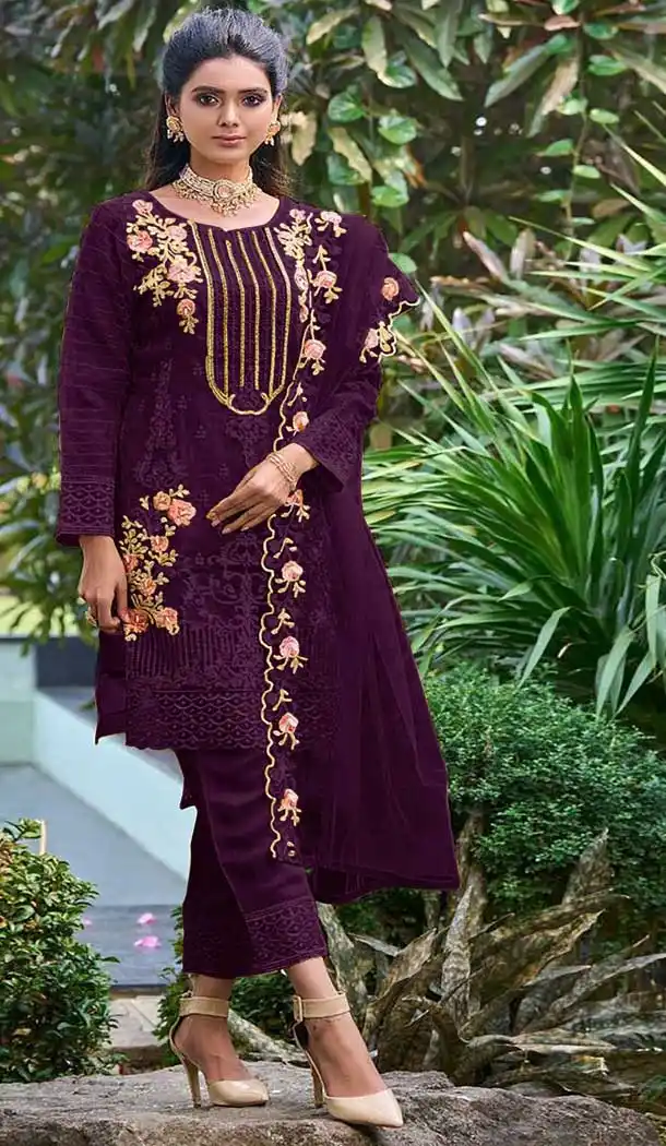 Evening Wear Georgette With Embroidered Work Plus Size Salwar Suit In Purple - 7682177634