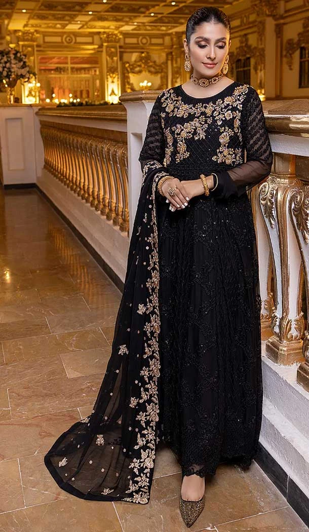 Georgette With Embroidery Work Festival Wear Pakistani Style Salwar Kameez In Black - 7697177722
