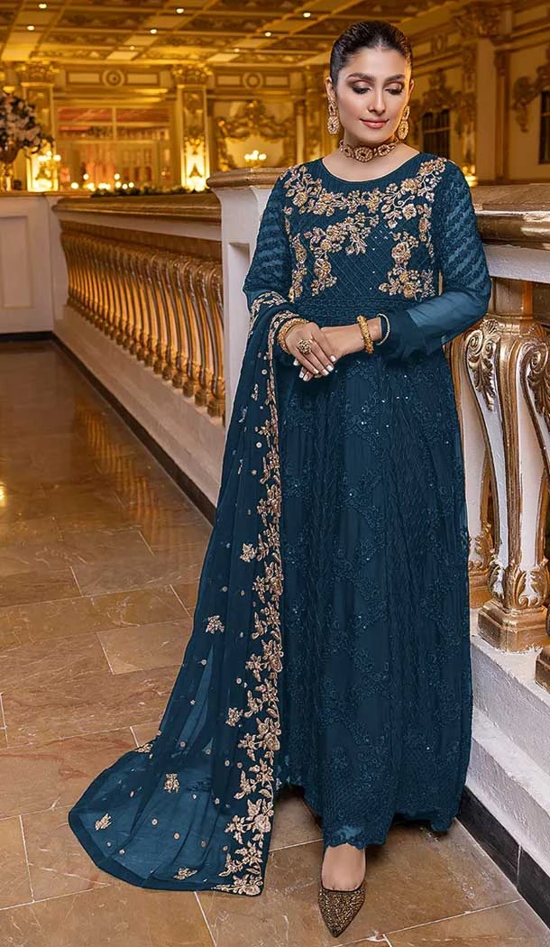 Georgette With Embroidery Work Festival Wear Pakistani Style Salwar Kameez In Aqua Blue - 7697177723