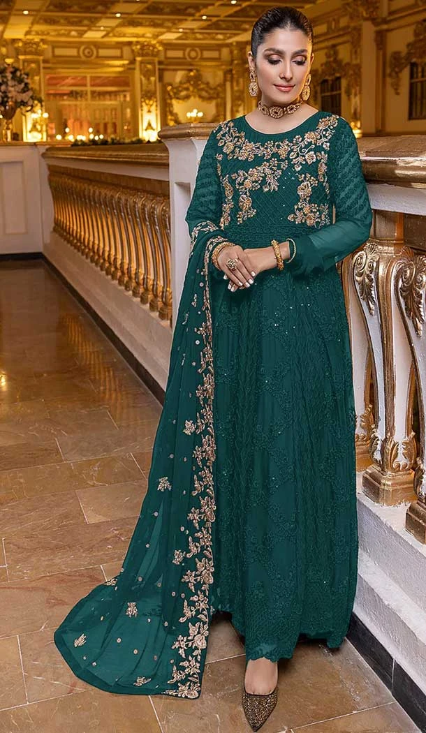 Georgette With Embroidery Work Festival Wear Pakistani Style Salwar Kameez In Green - 7697177725