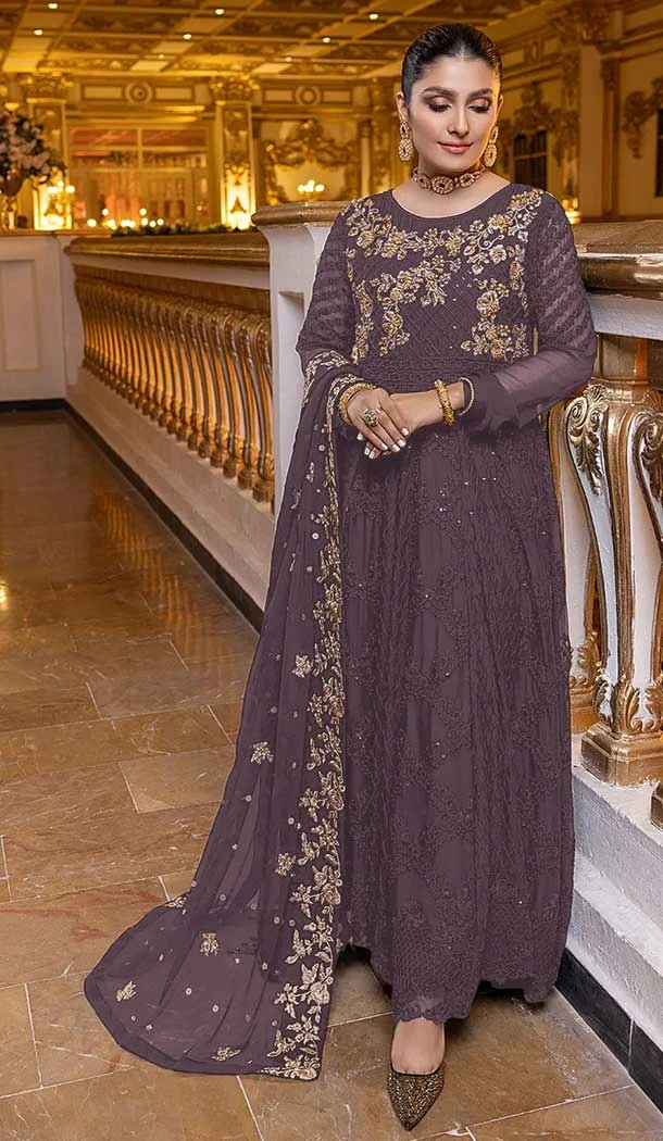 Georgette With Embroidery Work Festival Wear Pakistani Style Salwar Kameez In Mauve - 7697177726