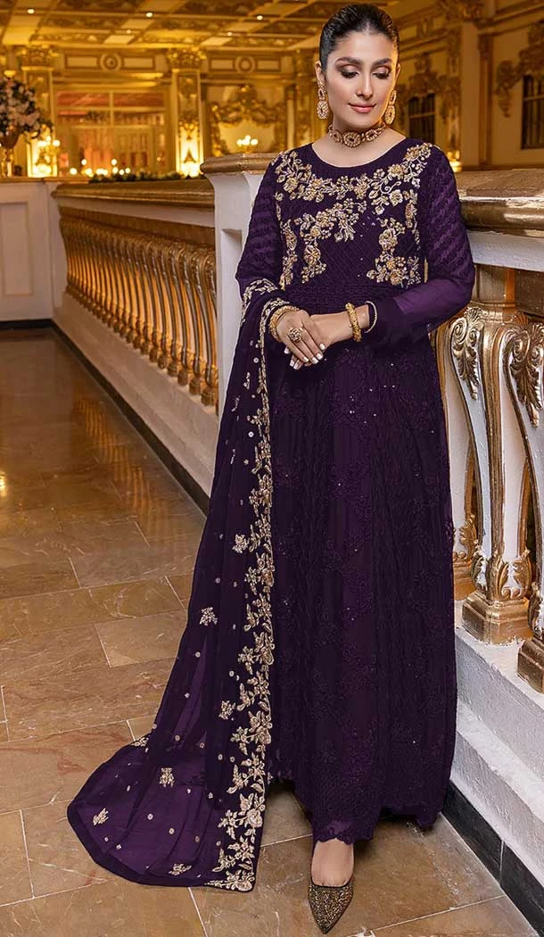 Georgette With Embroidery Work Festival Wear Pakistani Style Salwar Kameez In Wine - 7697177727