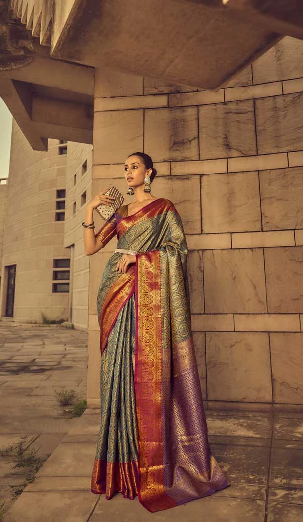 Traditional Festival Wear Banarasi Silk Saree With Jacquard Work In Silver Grey - 7685177652