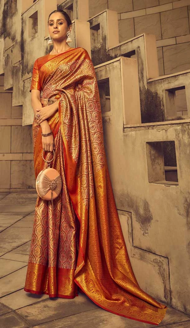 Traditional Festival Wear Banarasi Silk Saree With Jacquard Work In Brown - 7685177653