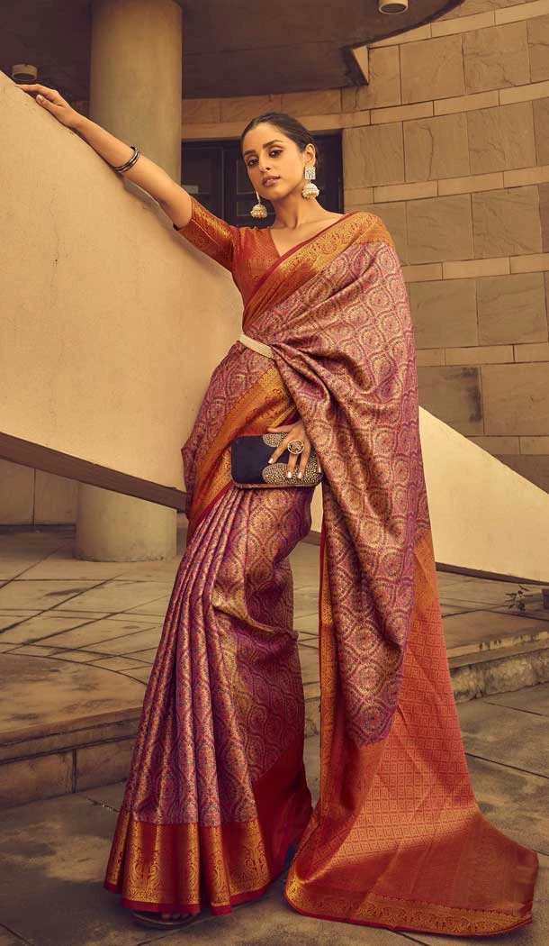 Traditional Festival Wear Banarasi Silk Saree With Jacquard Work In Purple - 7685177655