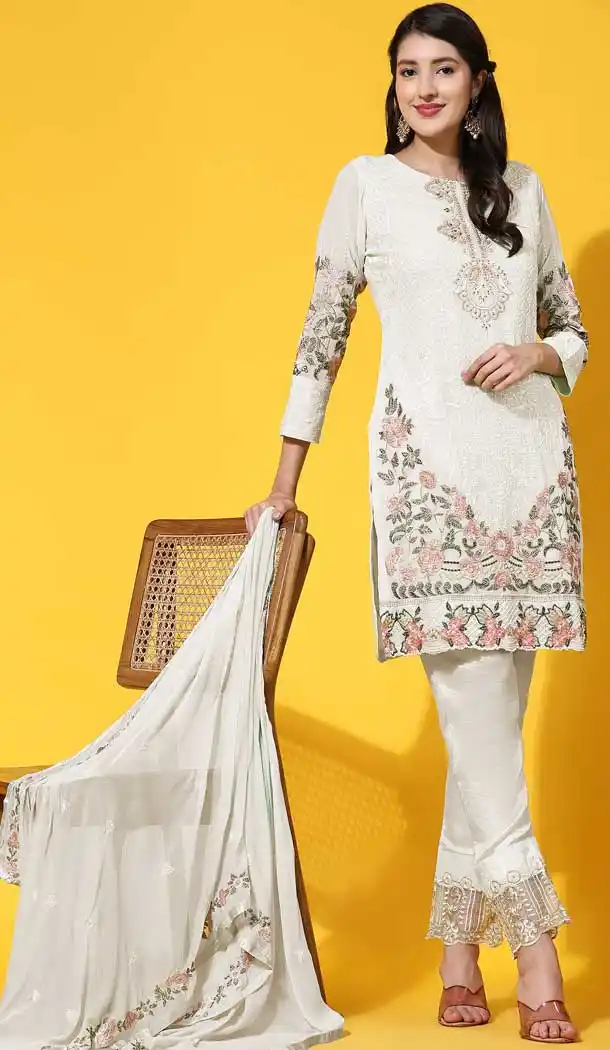 White Color Faux Georgette Embroidered Festival Wear Designer Salwar Suit - 76981777730