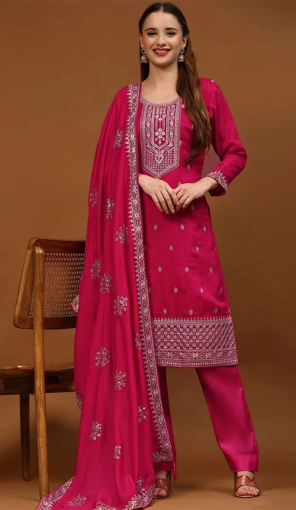 Pink Color Dola Silk Embroidered Festival Wear Designer Salwar Suit - 76981777731