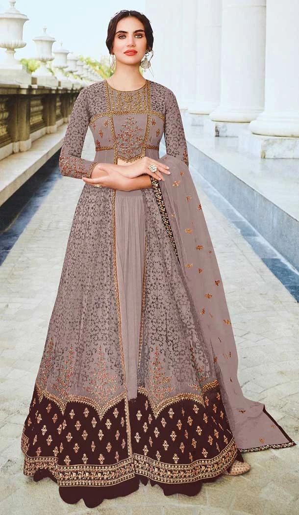 Net Embroidery With Diamond Work Plus Size Anarkali Salwar Suit In Majesty Violet - 7708177788