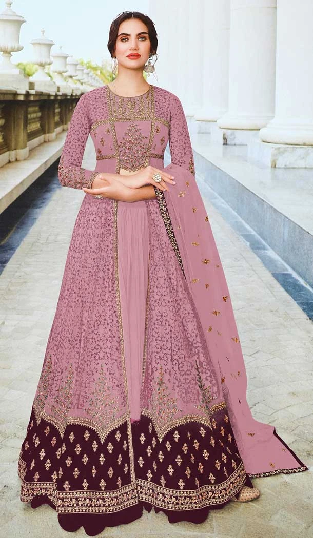 Net Embroidery With Diamond Work Plus Size Anarkali Salwar Suit In Alluring Pink - 7708177789