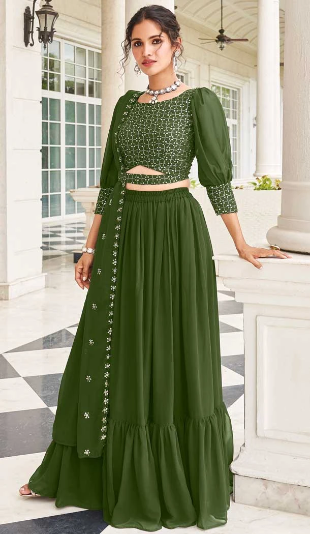 Designer Fox Georgette With Embroidery Work Party Wear Lehenga Choli In Green - 7709177793