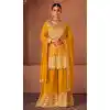 Faux Georgette Embroidery Work Festive Wear Pakistani Sharara Suit In Yellow - 7369175857