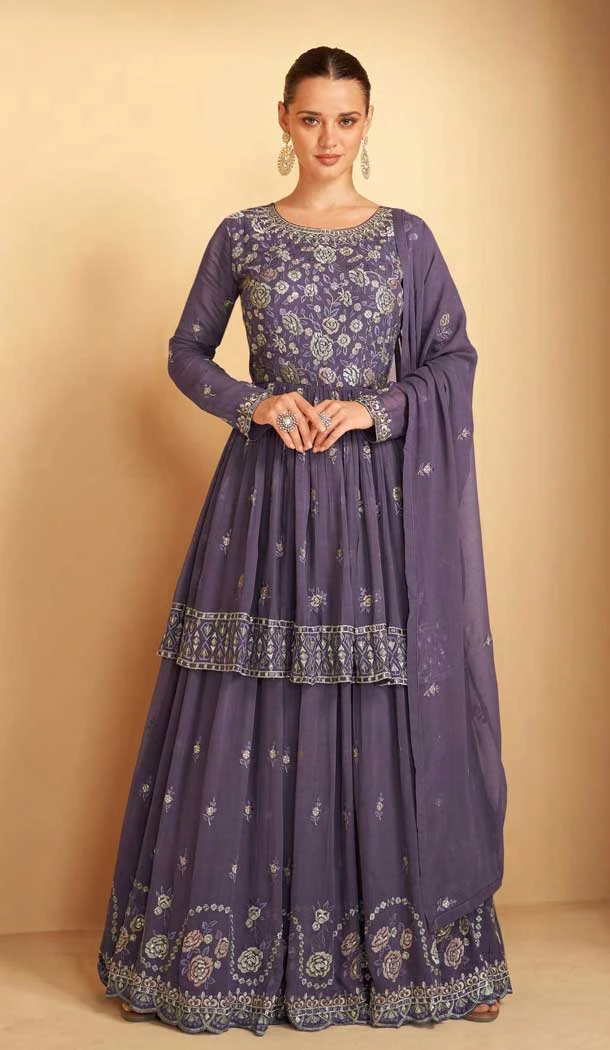 Designer Function Wear Faux Georgette Embroidery Work Palazzo Salwar Suit In Purple - 7380175926
