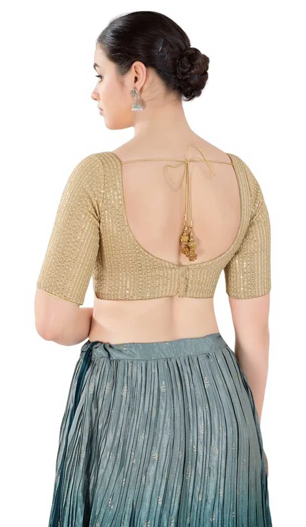 Georgette With Embroidery Work Readymade Plus Size Blouse In Gold Color - 7679177620