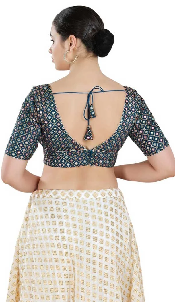 Georgette With Mirror And Sequins Work Readymade Plus Size Blouse In Blue - 7679177621