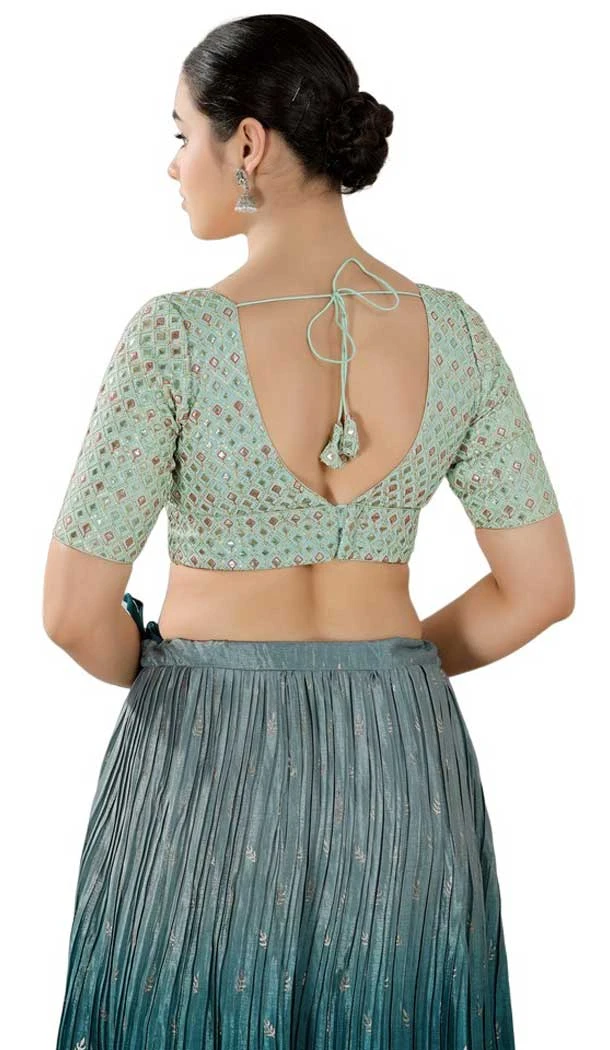 Georgette With Mirror And Sequins Work Readymade Plus Size Blouse In Sea Green - 7679177622