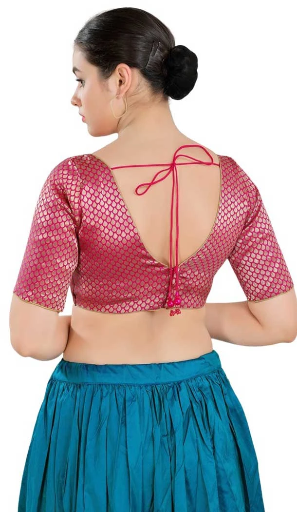 Brocade With Woven Work Readymade Plus Size Blouse In Pink - 7679177623