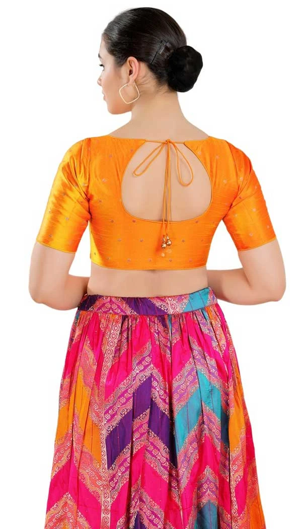 Brocade With Embroidery Work Readymade Plus Size Blouse In Mustard - 7679177624