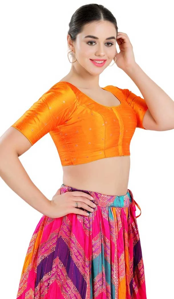 Brocade With Embroidery Work Readymade Plus Size Blouse In Mustard - 7679177624