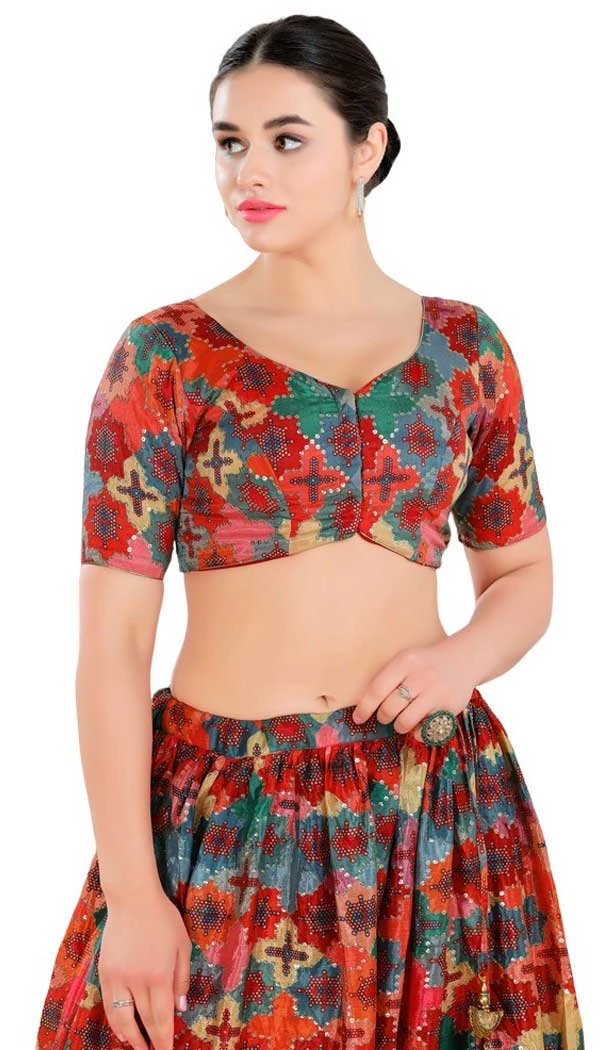 Brocade With Sequins Work Readymade Plus Size Blouse In Multi Color - 7679177625