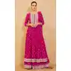 Embroidered Real Georgette Festival Wear Pakistani Style Palazzo Salwar Suit In Pink - 7720177832