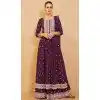 Embroidered Real Georgette Festival Wear Pakistani Style Palazzo Salwar Suit In Burgundy - 7720177835