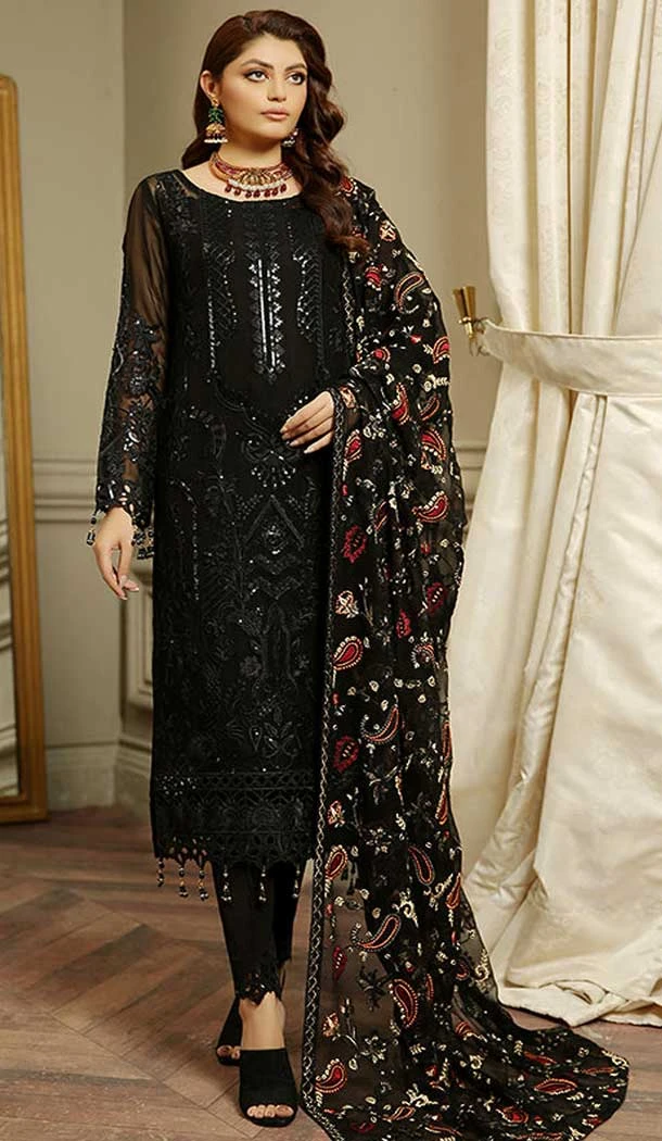 Function Wear Georgette With Sequence Embroidery Work Pakistani Salwar Suit In Black - 7742177953