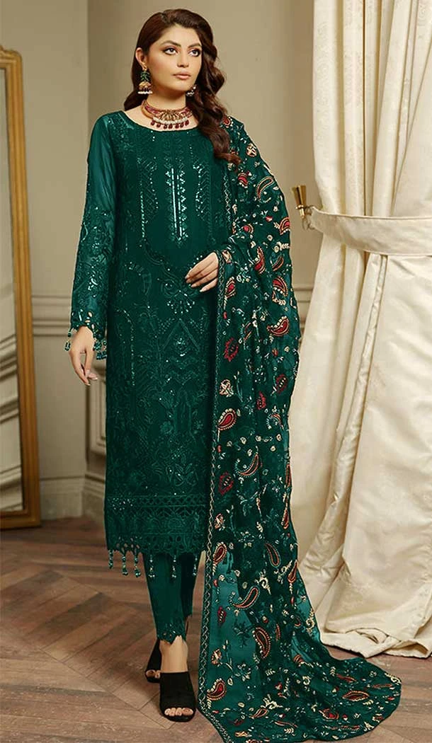 Function Wear Georgette With Sequence Embroidery Work Pakistani Salwar Suit In Green - 7742177954