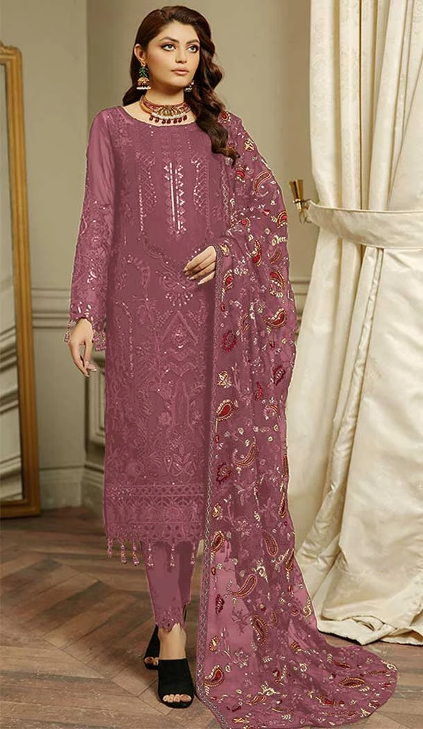 Function Wear Georgette With Sequence Embroidery Work Pakistani Salwar Suit In Mauve - 7742177955