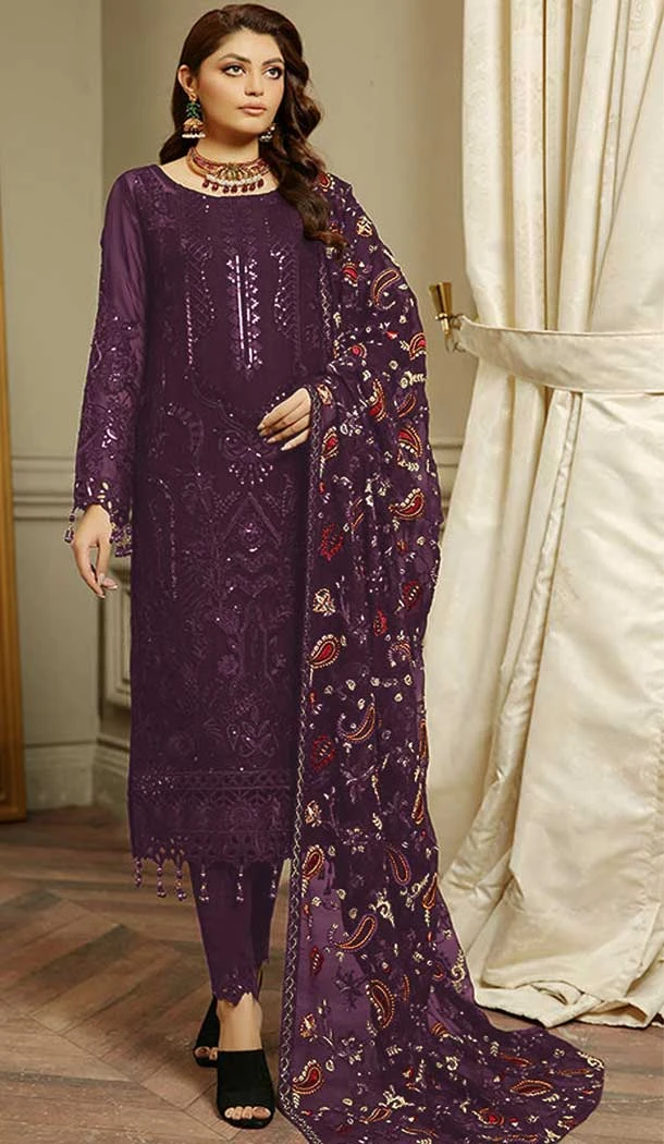 Function Wear Georgette With Sequence Embroidery Work Pakistani Salwar Suit In Purple - 7742177956
