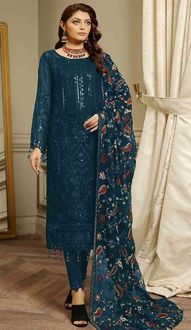 Function Wear Georgette With Sequence Embroidery Work Pakistani Salwar Suit In Aqua Blue - 7742177957
