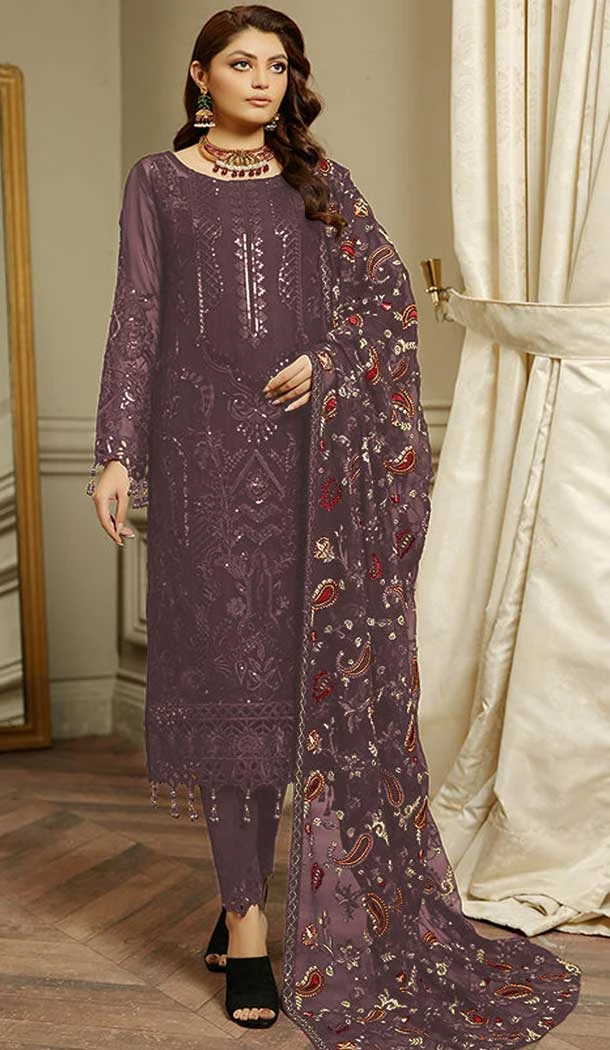 Function Wear Georgette With Sequence Embroidery Work Pakistani Salwar Suit In Wine - 7742177958