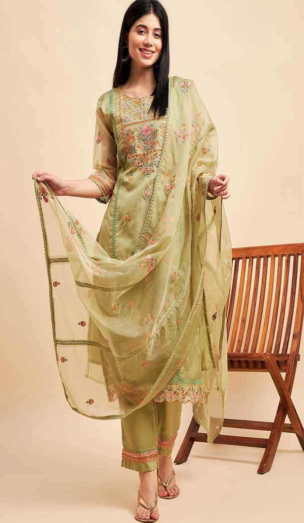 Pista Color Organza Embroidery Work Festive Wear Readymade Salwar Suit - 7744177965