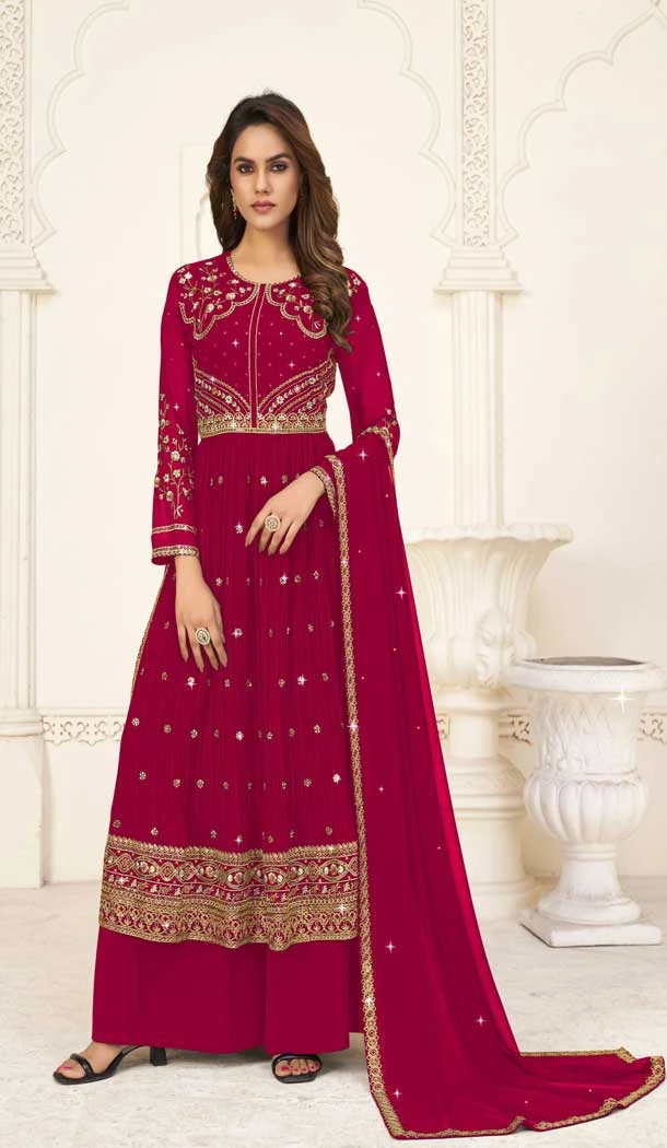 Pink Color Georgette Embroidery Work Party Wear Palazzo Salwar Suit - 7834178558