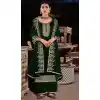 Velvet With Embroidery Work Pakistani Style Palazzo Salwar Kameez In Green - 7833178555