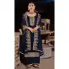 Velvet With Embroidery Work Pakistani Style Palazzo Salwar Kameez In Navy Blue - 7833178557