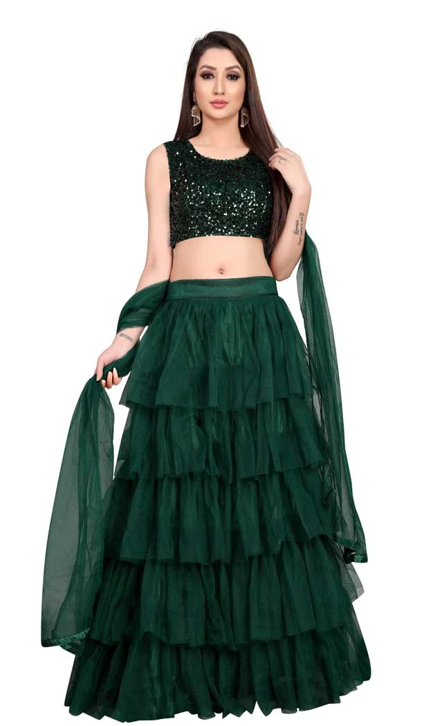 Nylon Net With Embroidery Work Party Wear Lehenga Choli In Green - 7829178532