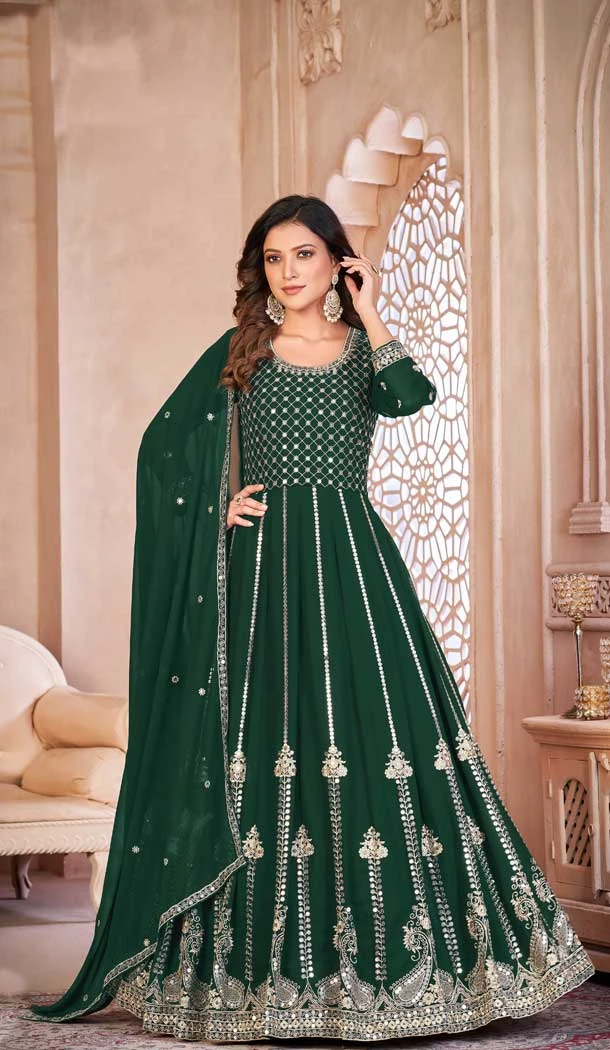 Gorgeous Traditional Faux Georgette With Embroidery Work Anarkali Salwar Suit In Green - 7746177973