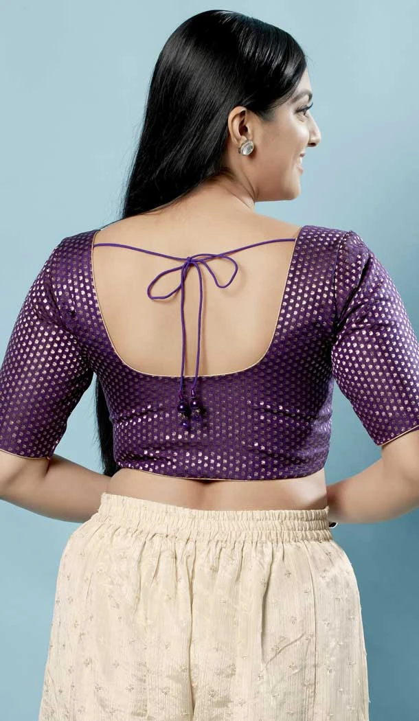 Brinjal Color Brocade Jacquard Work Festival Wear Designer Readymade Blouse - 7730177872