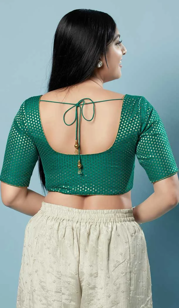 Rama Green Color Brocade Jacquard Work Festival Wear Designer Readymade Blouse - 7730177875