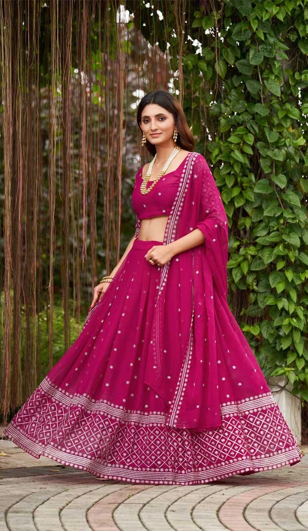 Function Wear Georgette With Embroidered And Thread Work Heavy Lehenga Choli In Pink - 7736177917