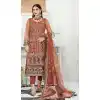 Party Wear Net Embroidered Traditional Pakistani Salwar Kameez In Brown - 7798178247