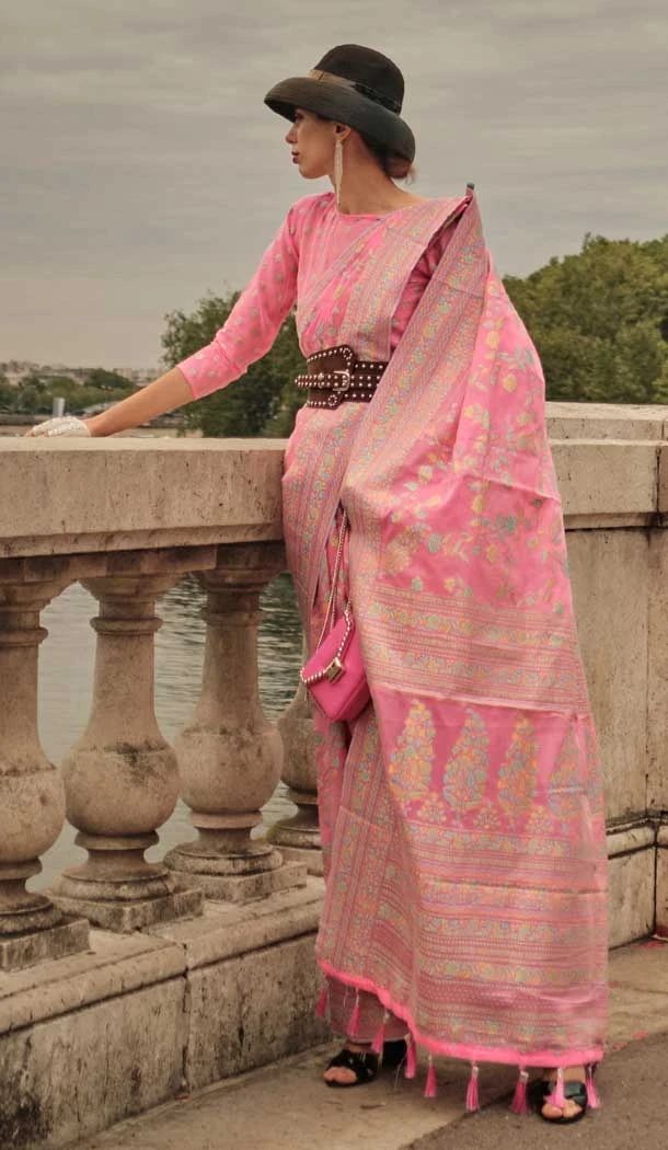 Organza With Weaving Work Traditional Function Wear Saree In Pink Color - 7801178288