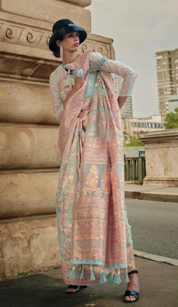 Organza With Weaving Work Traditional Function Wear Saree In Sky Blue Color - 7801178289