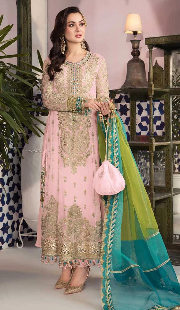 Fancy Pink Color Faux Georgette With Embroidery Work Pakistani Wedding Wear Salwar Kameez - 7810178387