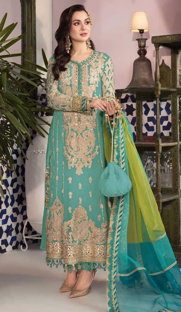 Captivating Teal Green Color Faux Georgette With Embroidery Work Pakistani Wedding Wear Salwar Kameez - 7810178390