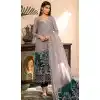 Organza Embroidery Work Party Wear Pakistani Salwar Kameez In Grey And Aqua - 7811178394