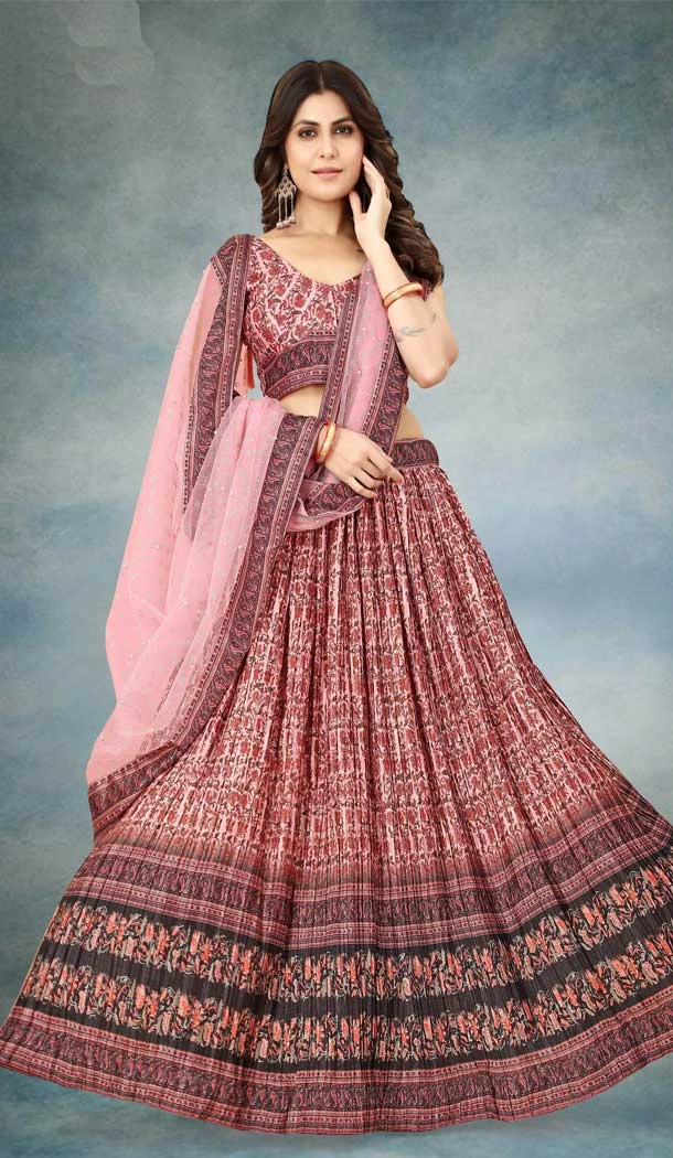 Function Wear Silk With Digital Print Work Designer Lehenga Choli In Pink Color - 7815178425
