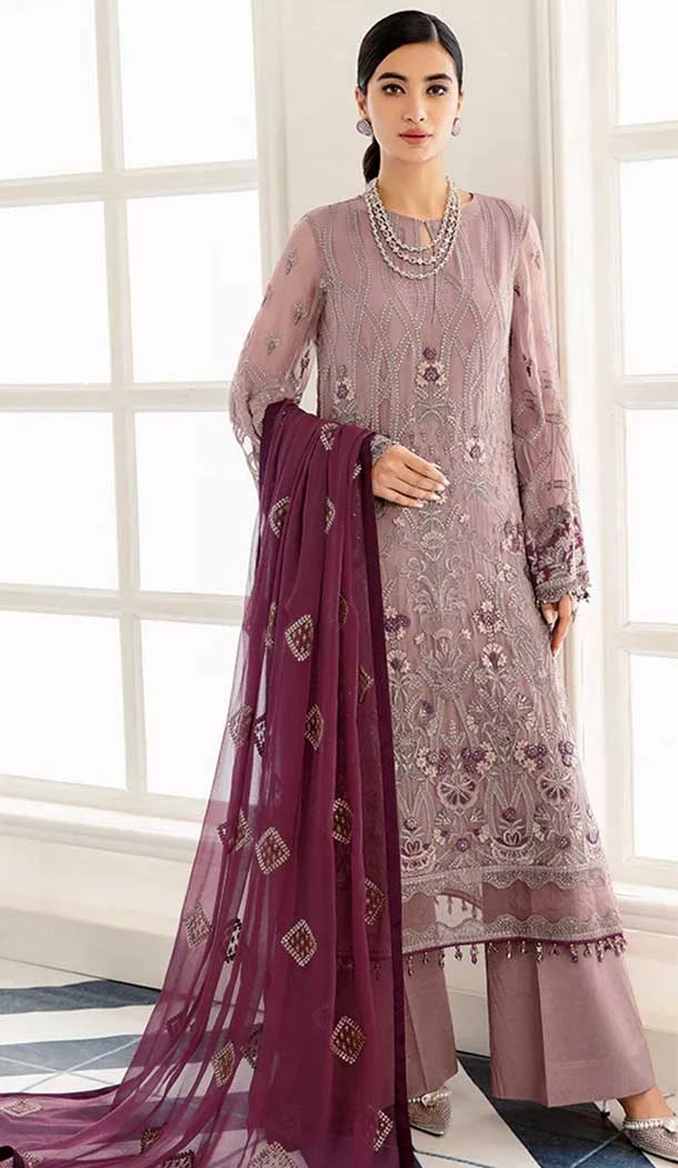 Beige Color Faux Georgette Embroidery Work Pakistani Style Palazzo Salwar Kameez - 7822178478