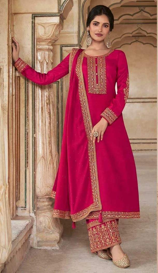 Dola Silk Pink Embordered Function Wear Pakistani Palazzo Salwar Kameez - 7823178486